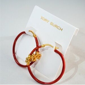 18K Gold plated Kira Tory Burch Red and Gold Hoop Earrings